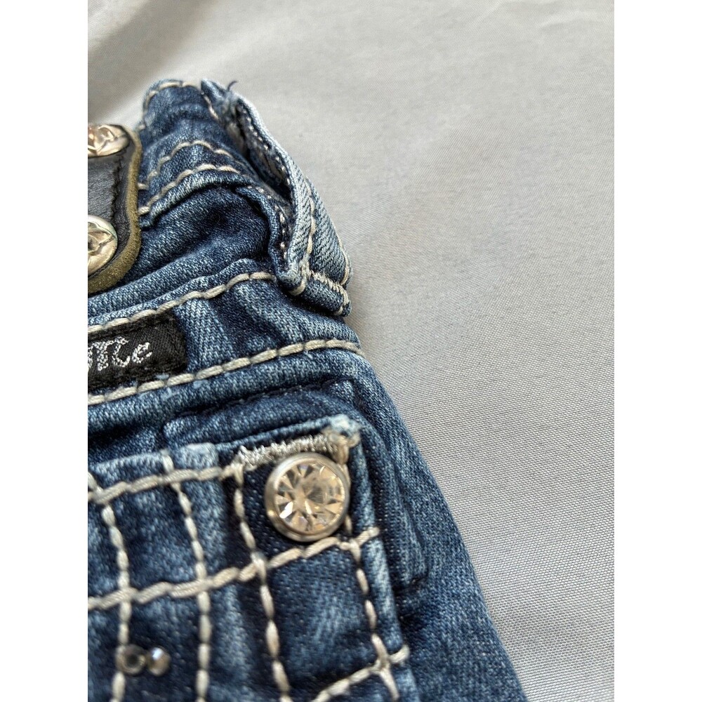 Miss Me Girls Denim Cuffed Capri Jean SZ 12 Sequin Embellished Y2K - Picture 9 of 13